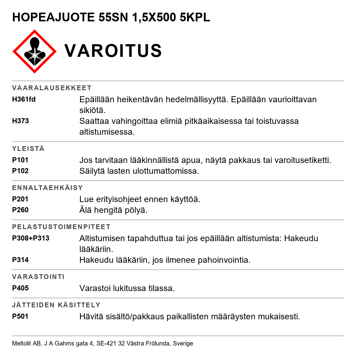 HOPEAJUOTE 55Sn 1,5X500 5KPL
