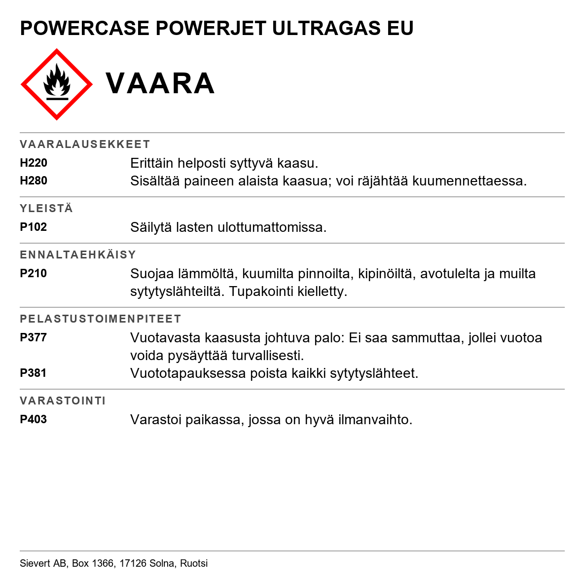 Poltinsarja Sievert Powercase Ultragas