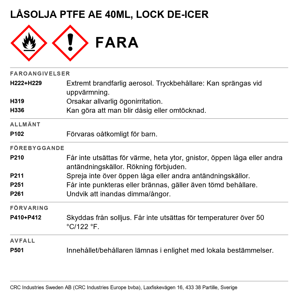 Låsolja Lock-de-icer + PFTE 40ml