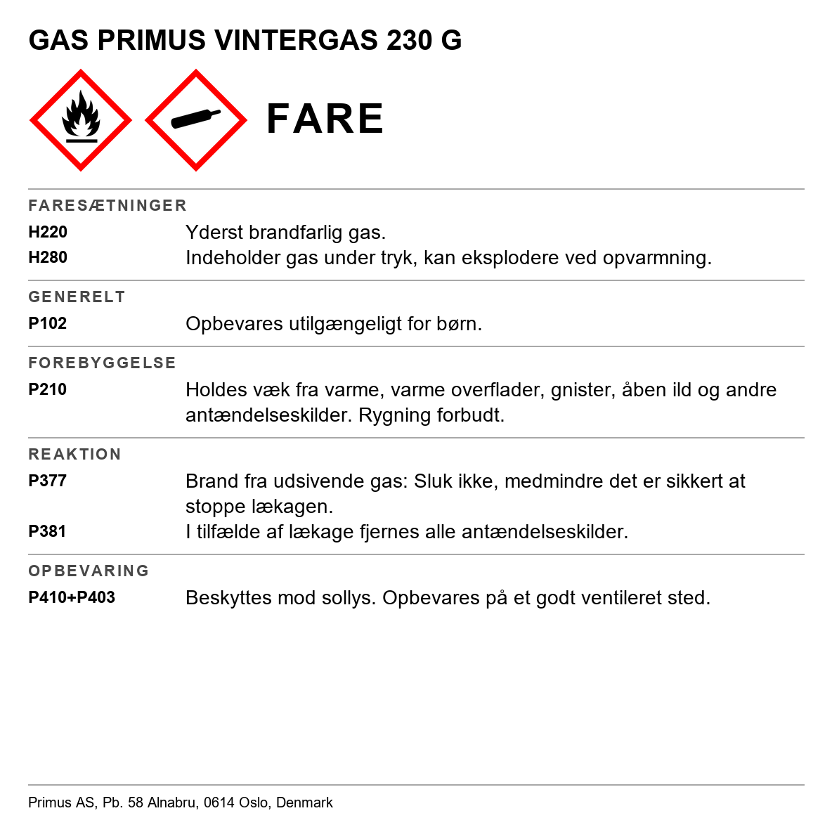 Gasflaske Primus vintergas engangs