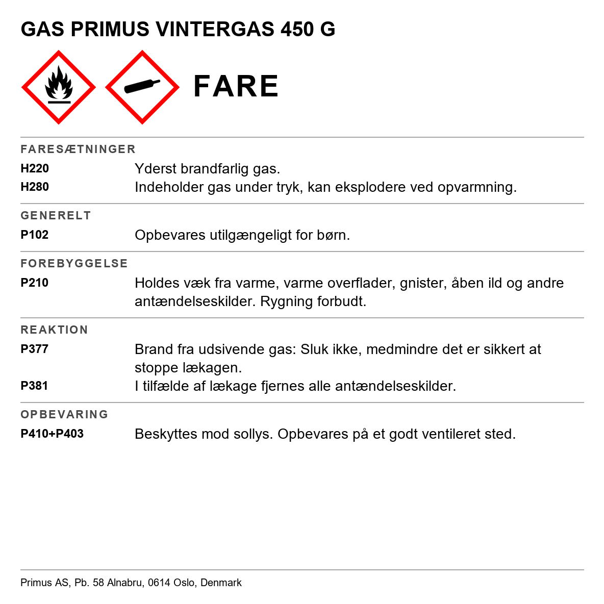 Gasflaske Primus vintergas engangs