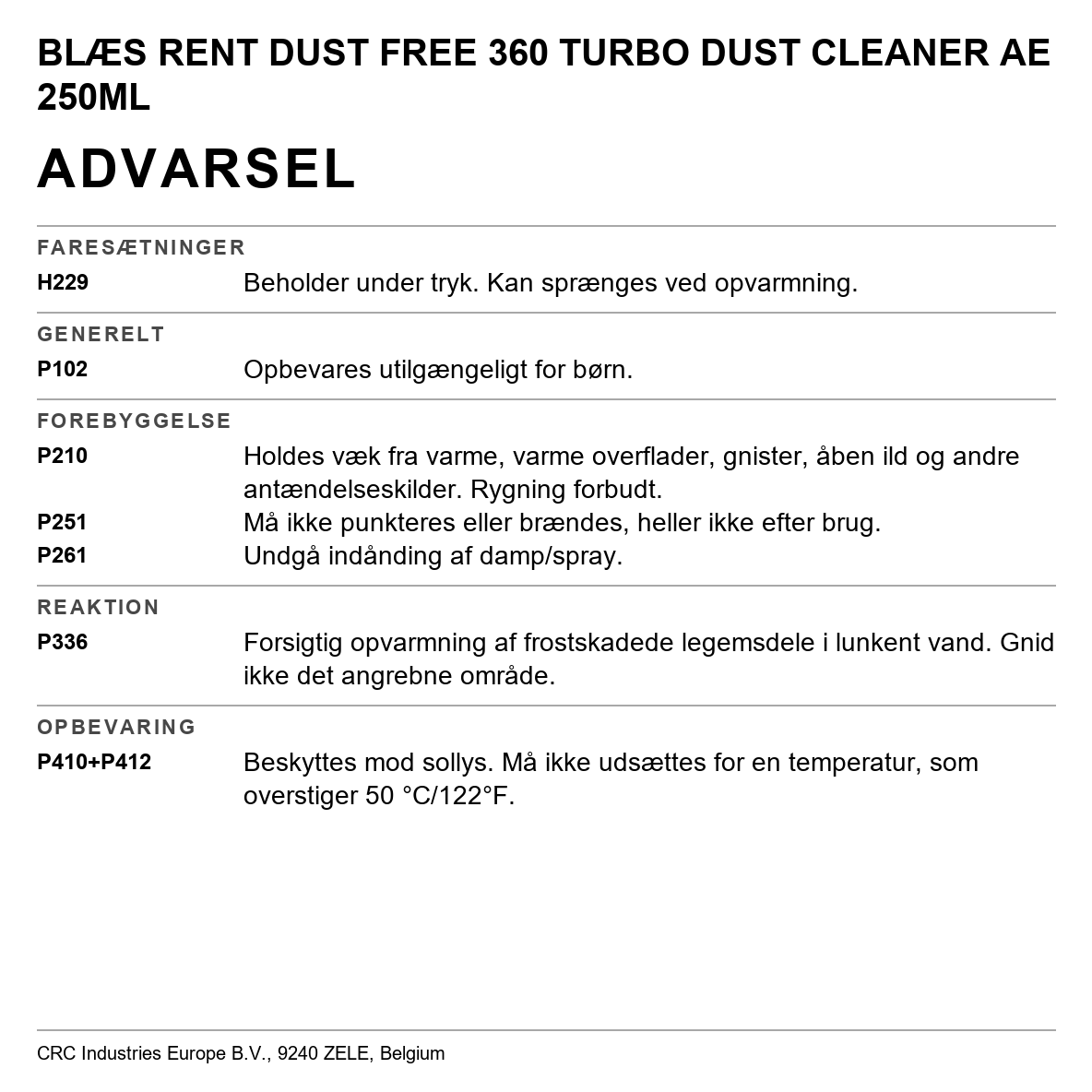 Anti-støvspray turbo ae 250 ml CRC