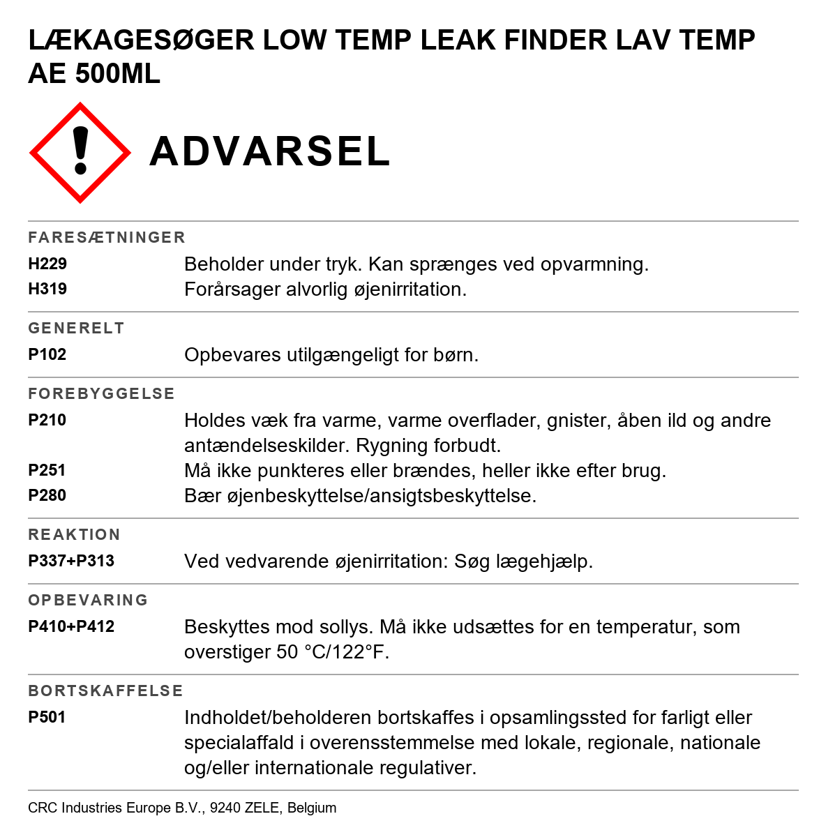 LÆKAGESØGER LOW TEMP LEAK FINDER LAV TEMP AE 500ML