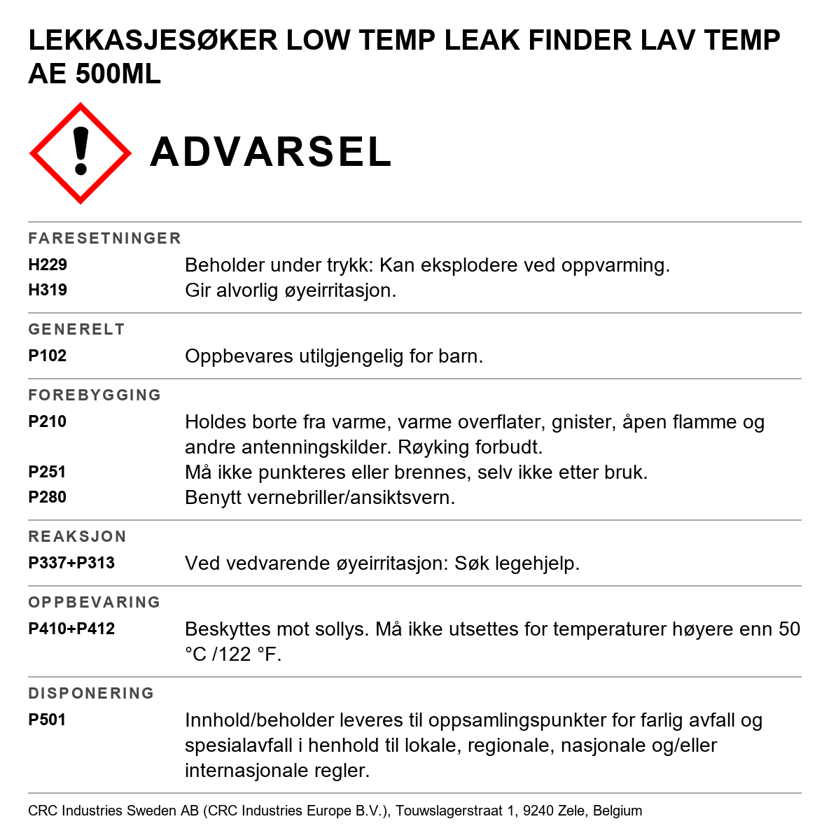 Lekkasjesøker Low Temp AE500ml CRC