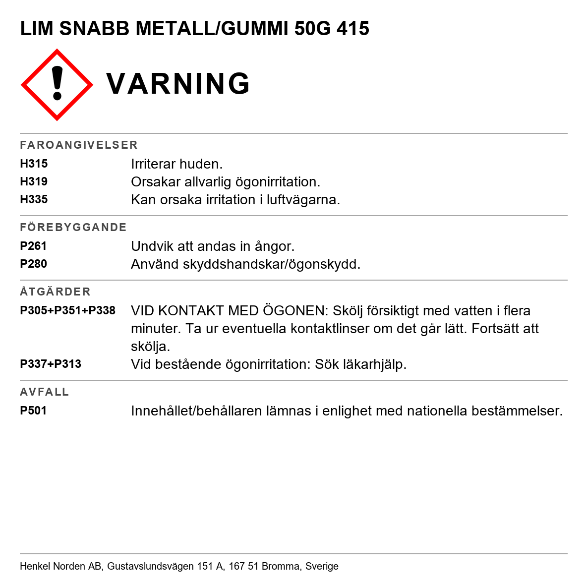 Snabblim metall Standard Loctite 415