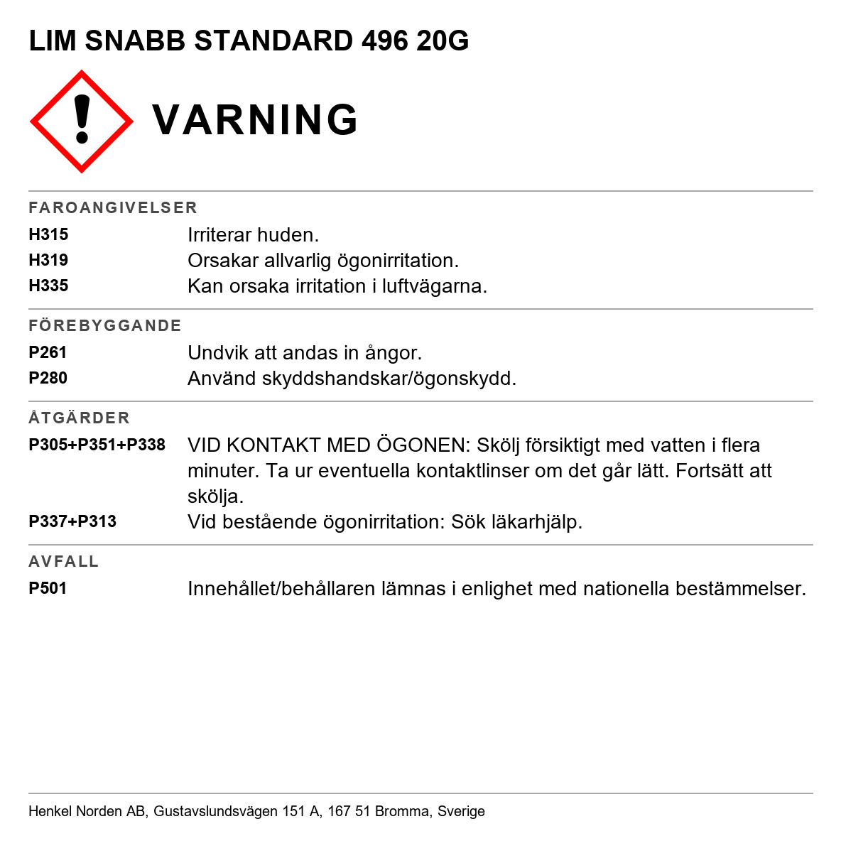 Snabblim metall Standard Loctite 496