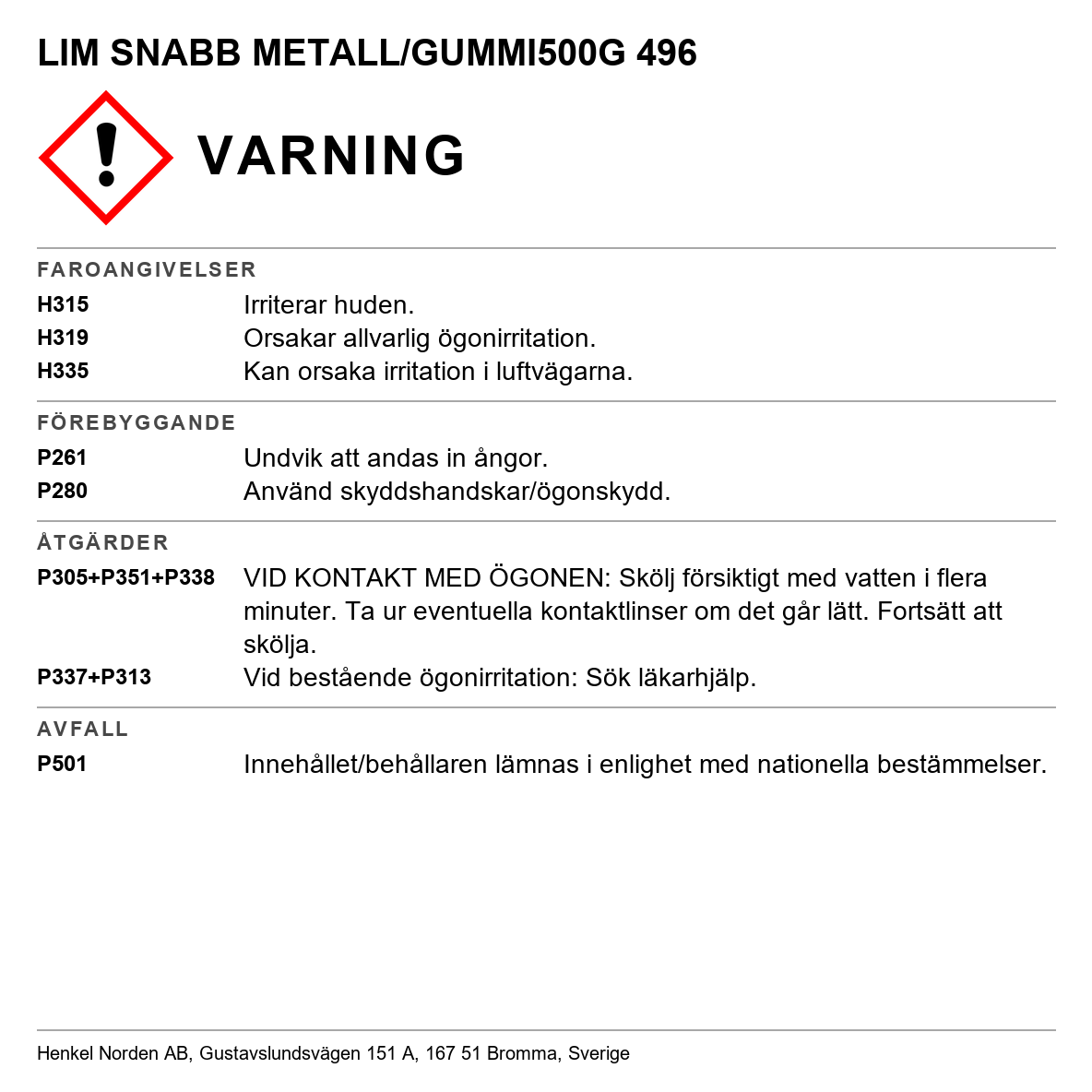 Snabblim metall Standard Loctite 496