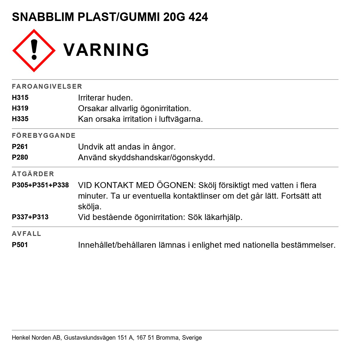 Snabblim Plast Gummi Loctite 424