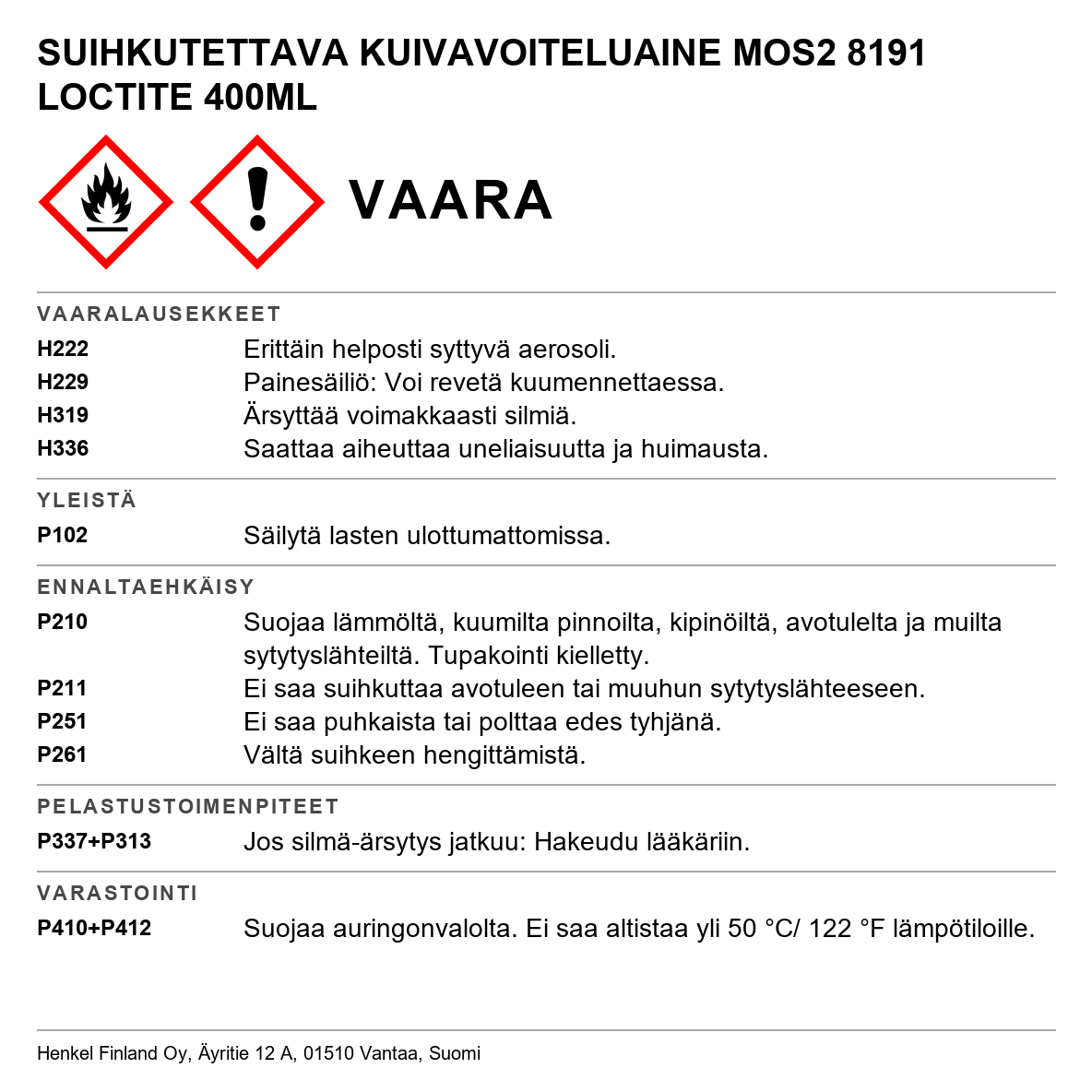 Kuivavoiteluaine Loctite 8191