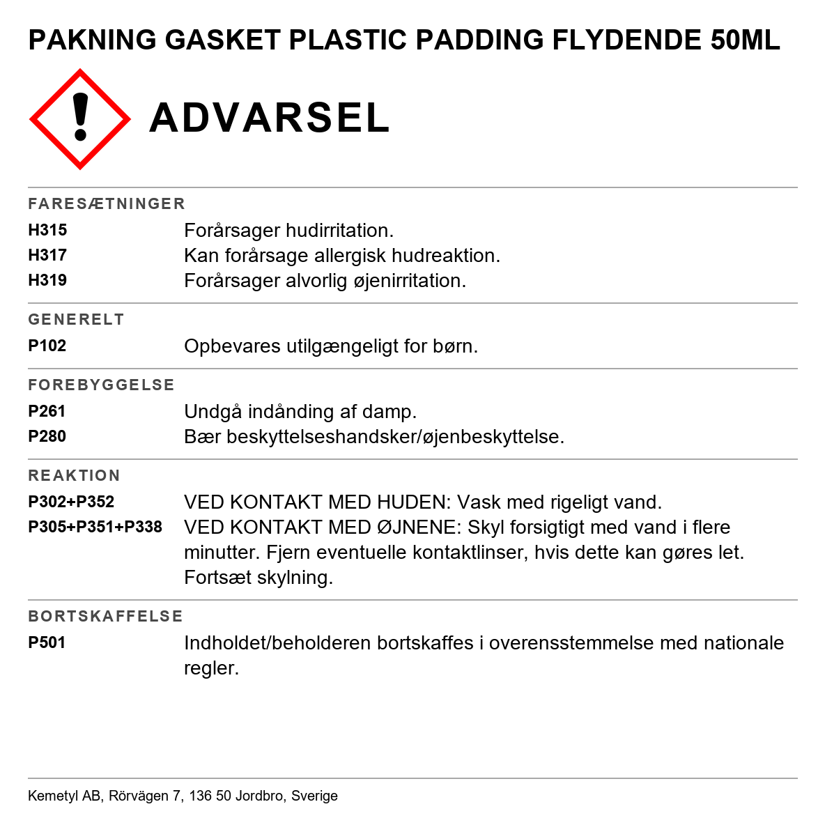 Tætning Plastic Padding