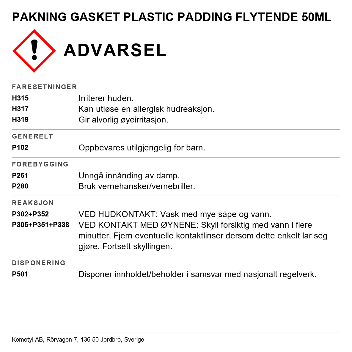 Flytende pakning Plastic Padding