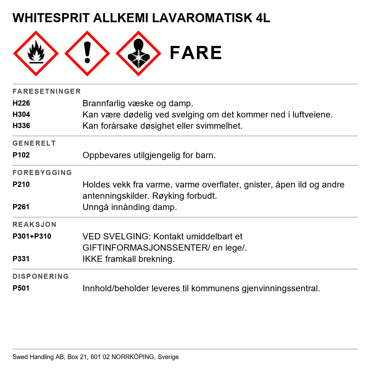 White Sprit lavaromatisk Allkemi