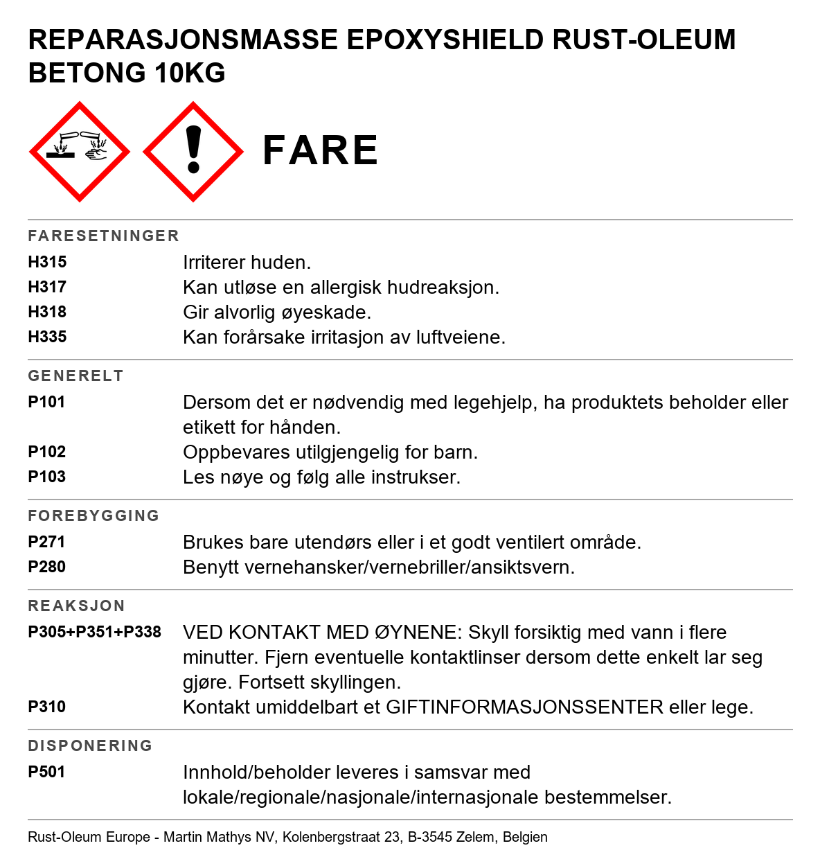 Reparasjonsmasse Rust-Oleum EpoxyShield