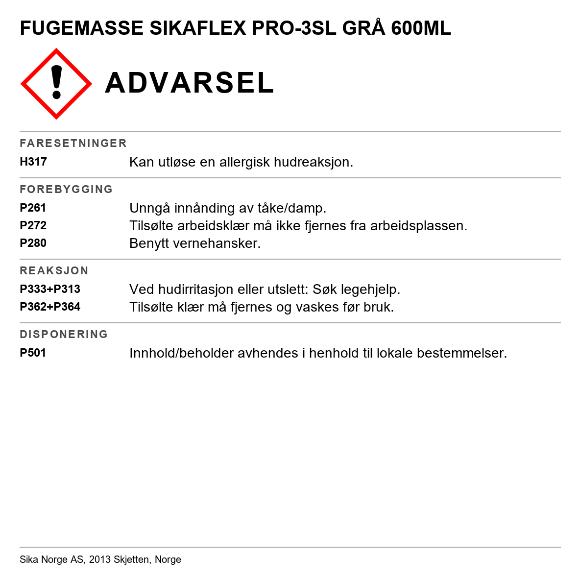 Hellbar fugemasse Sikaflex-PRO3SL