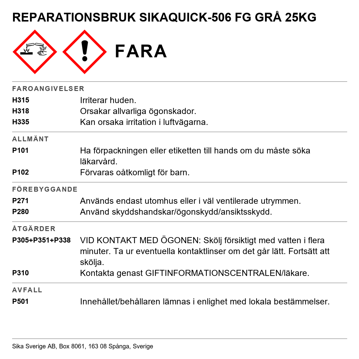 Reparationsbruk SikaQuick -506 FG
