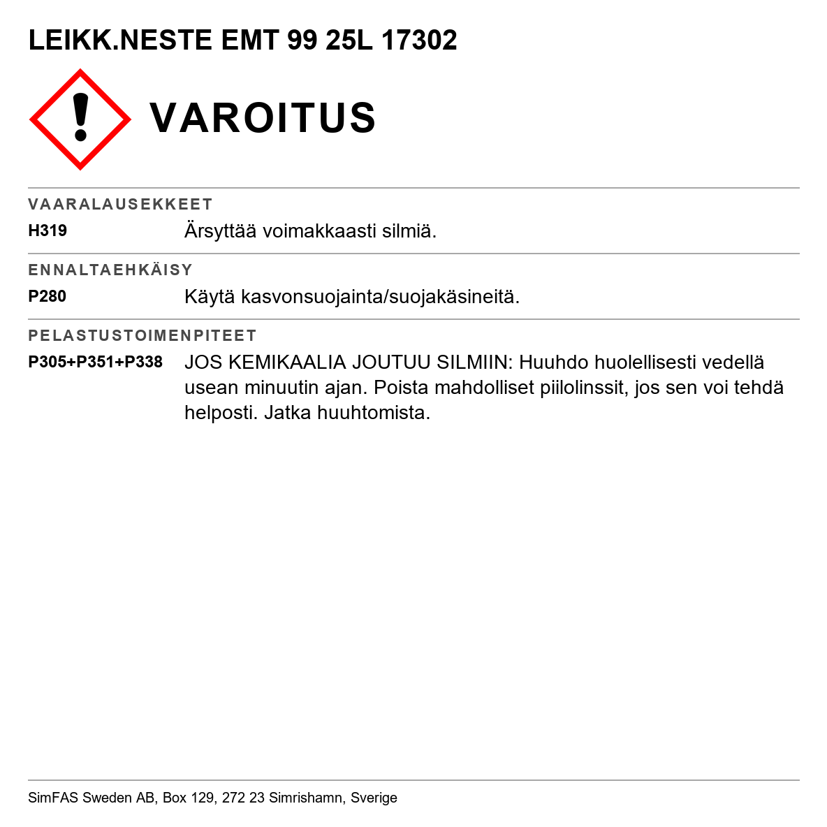 Lastuamisneste TILIA 17301/17302/17303