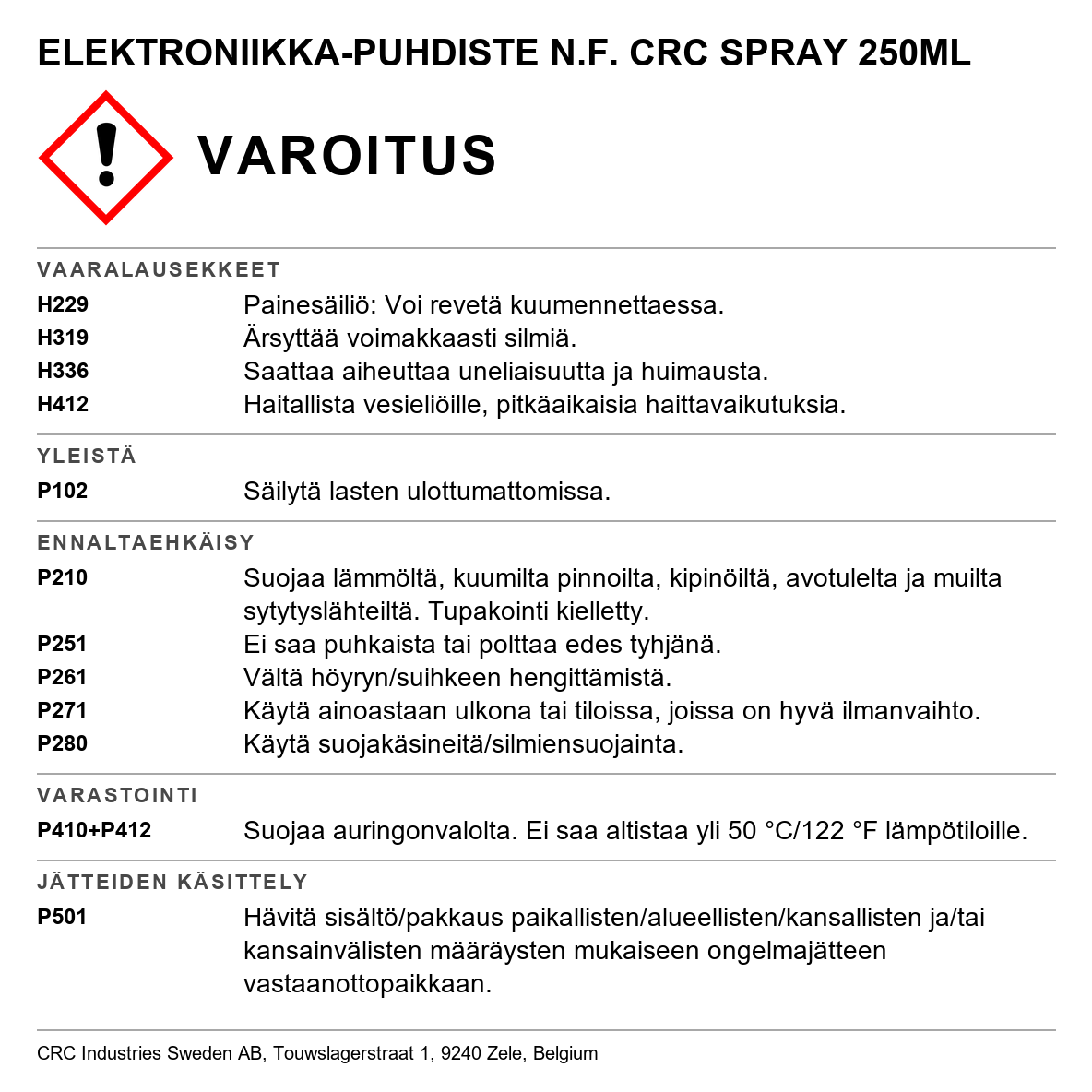 Elektroniikan puhdistusaine CRC N.F. Electronic Cleaner