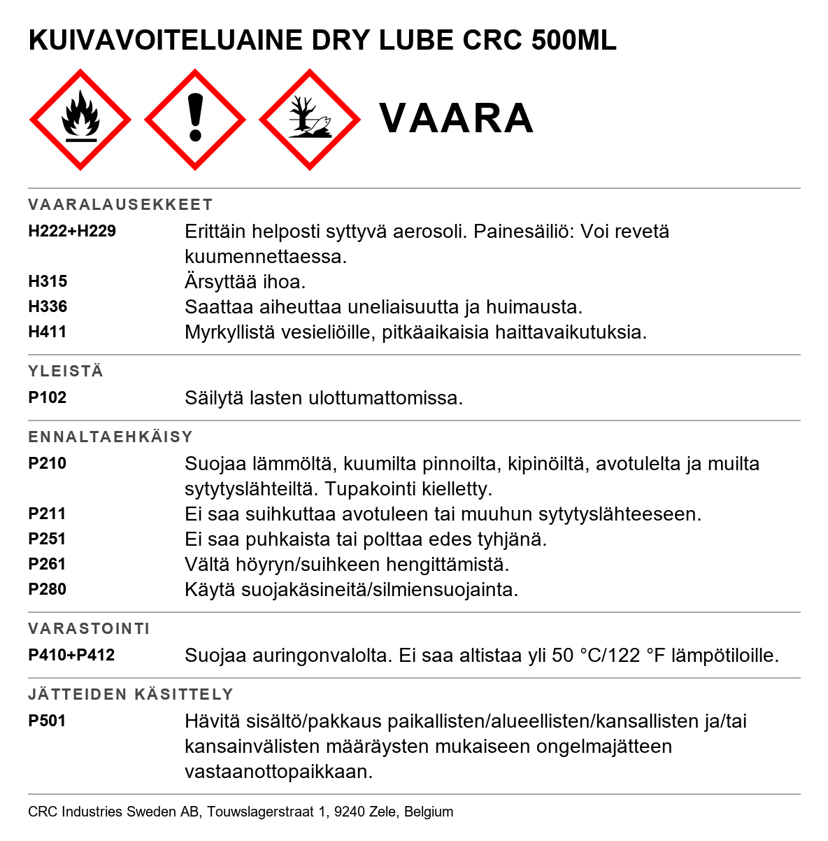 Kuivavoiteluaine Dry Lube CRC