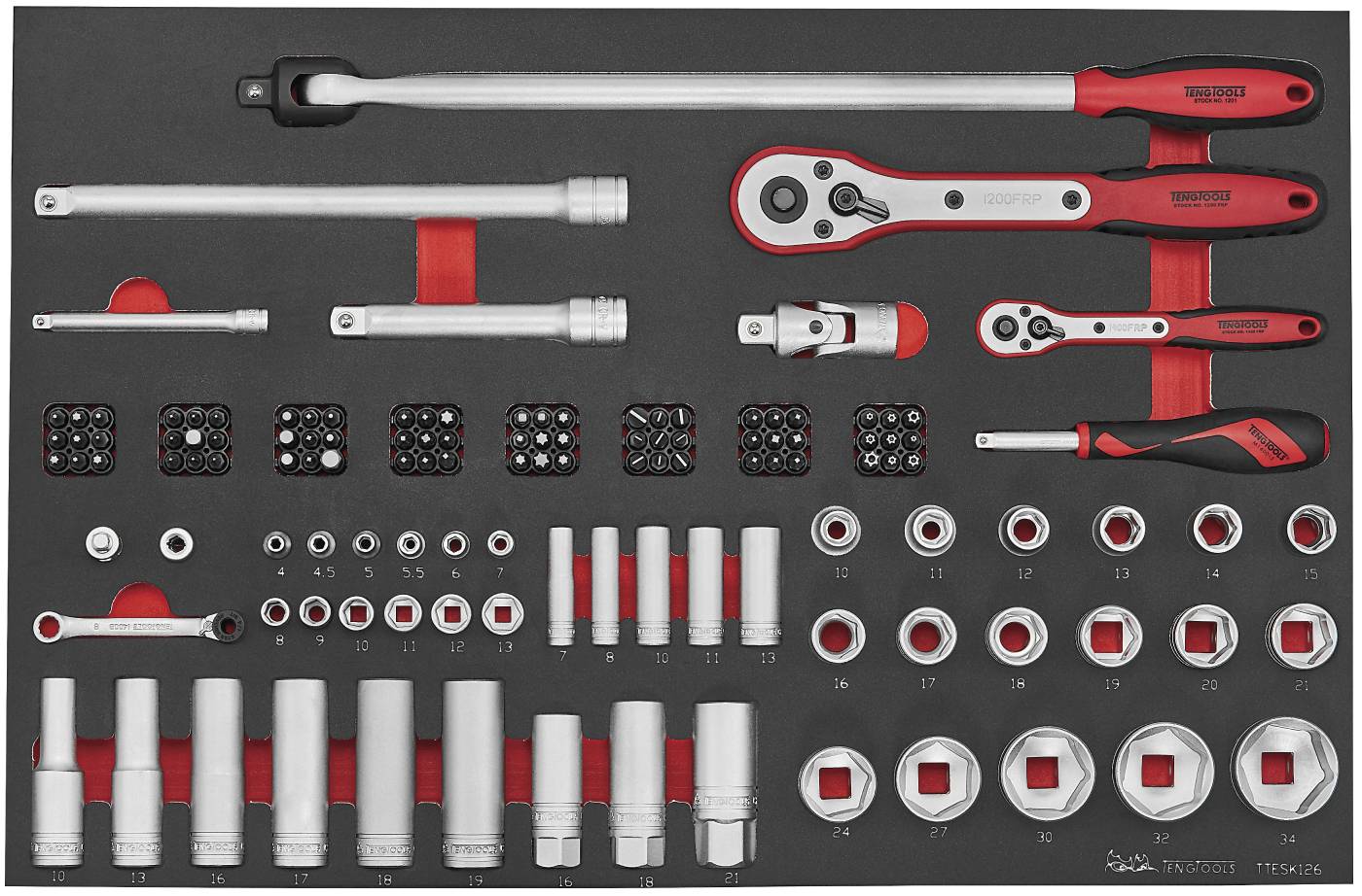 126 piece socket set with 1/4" and 1/2" square drive Teng Tools TTESK126