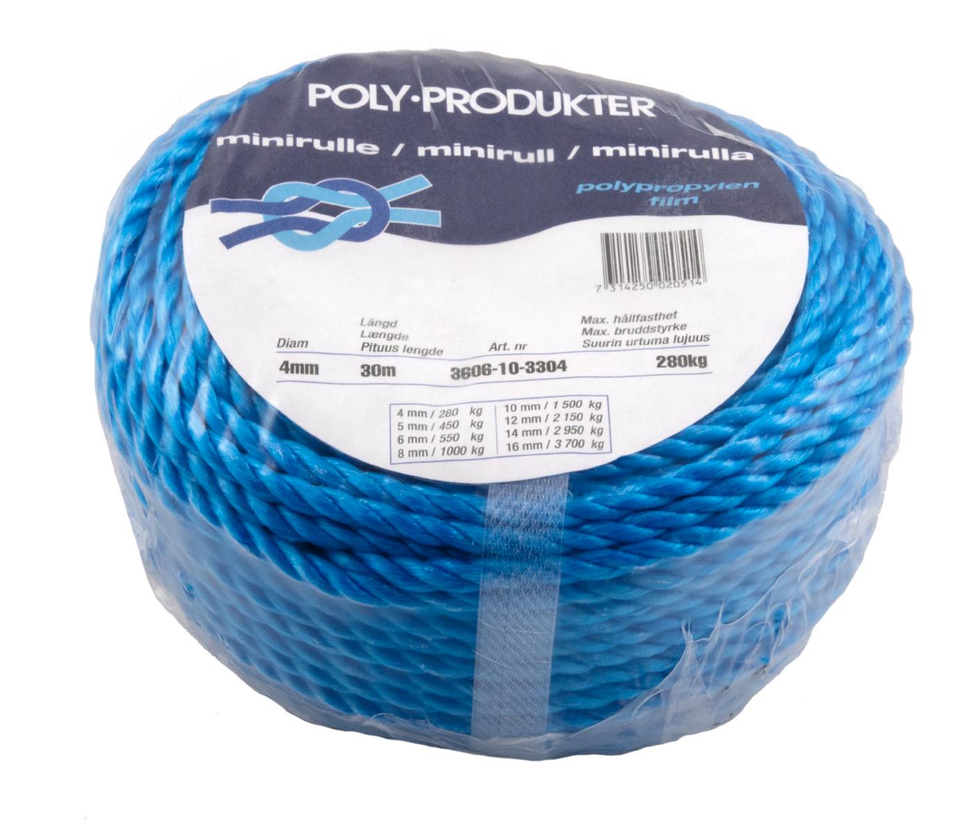 Polypropylentågvirke 3-slaget blått
