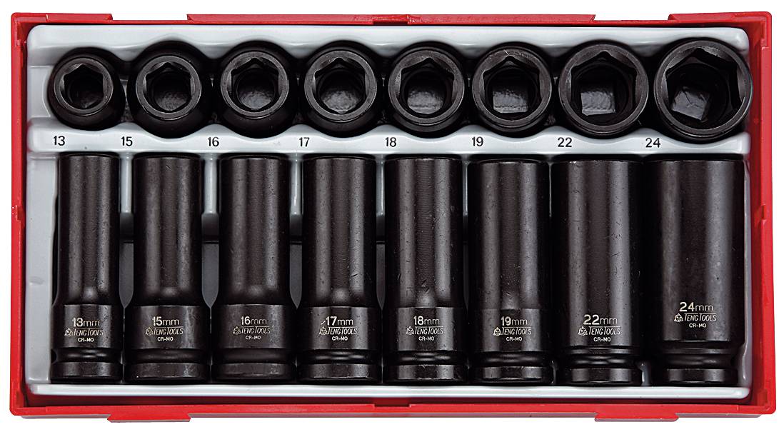 16 piece Impact socket set with 1/2" square drive Teng Tools TT9120D