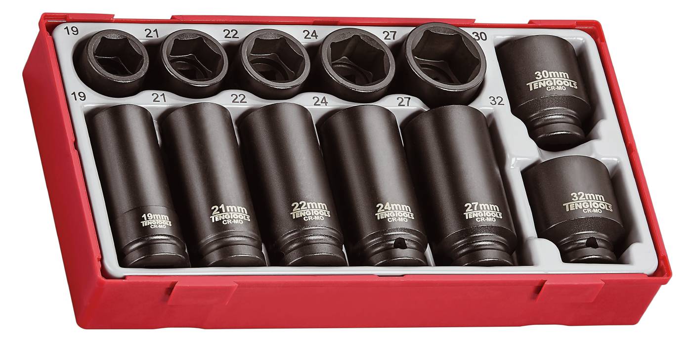 12 piece Impact socket set with 1/2" square drive Teng Tools TT9212
