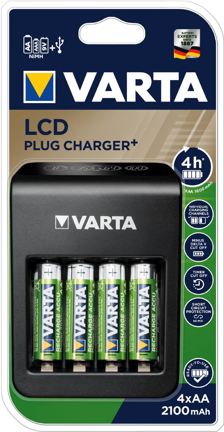 Batteriladdare för vägguttag med LCD-display Varta