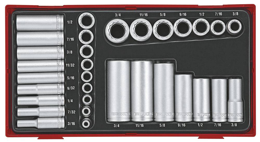 32 piece Socket set. With 1/4'' and 3/8'' square drive Teng Tools TTAF3212