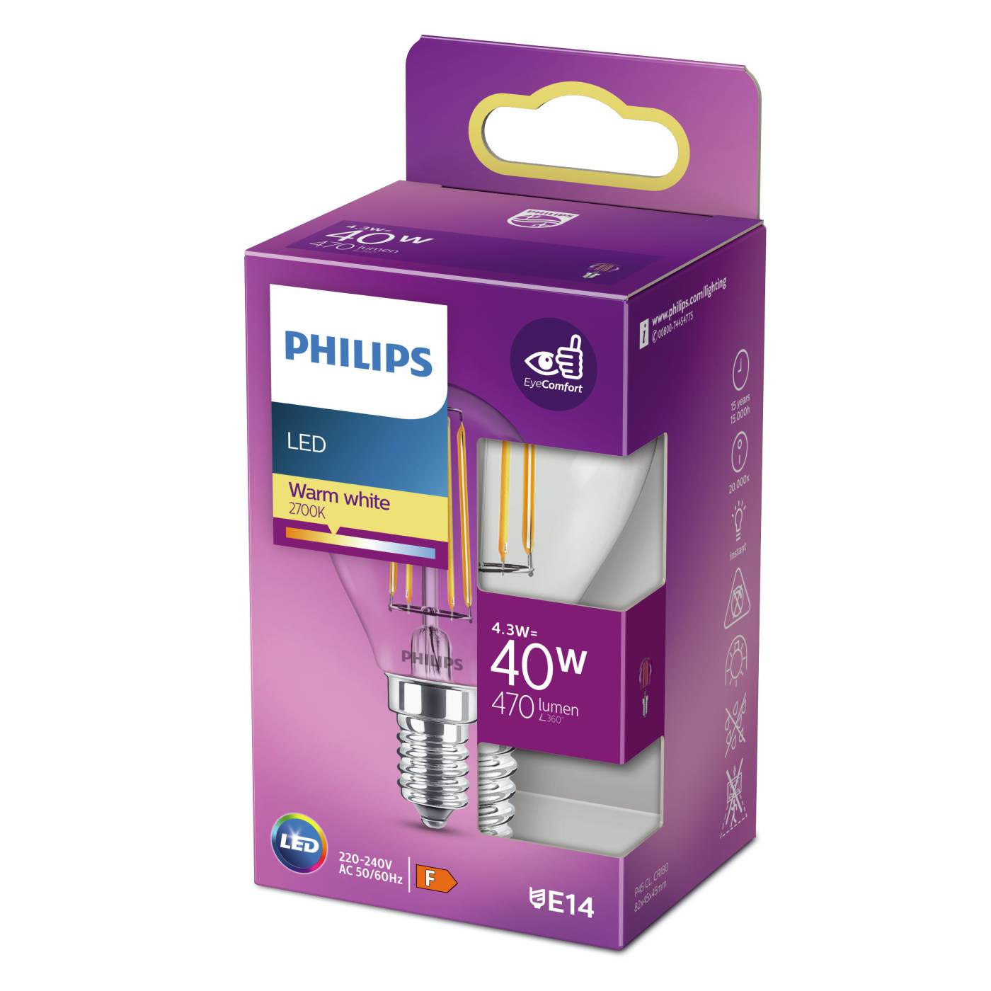 LED Classic Lustre E14 klar Philips