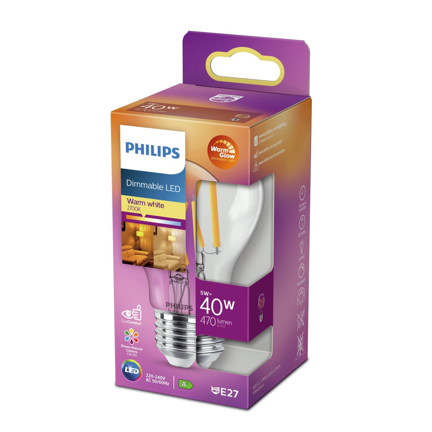 LED Classic pære E27 dæmpbar Philips