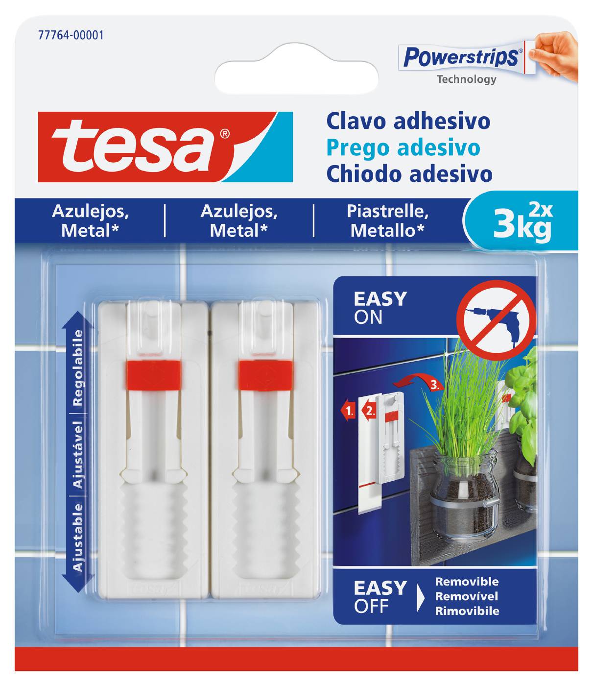 Adjustable adhesive nail for tiles&metal Tesa
