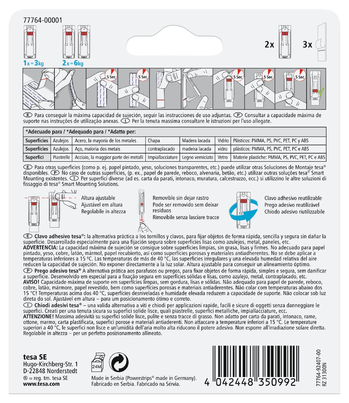 Adjustable adhesive nail for tiles&metal Tesa