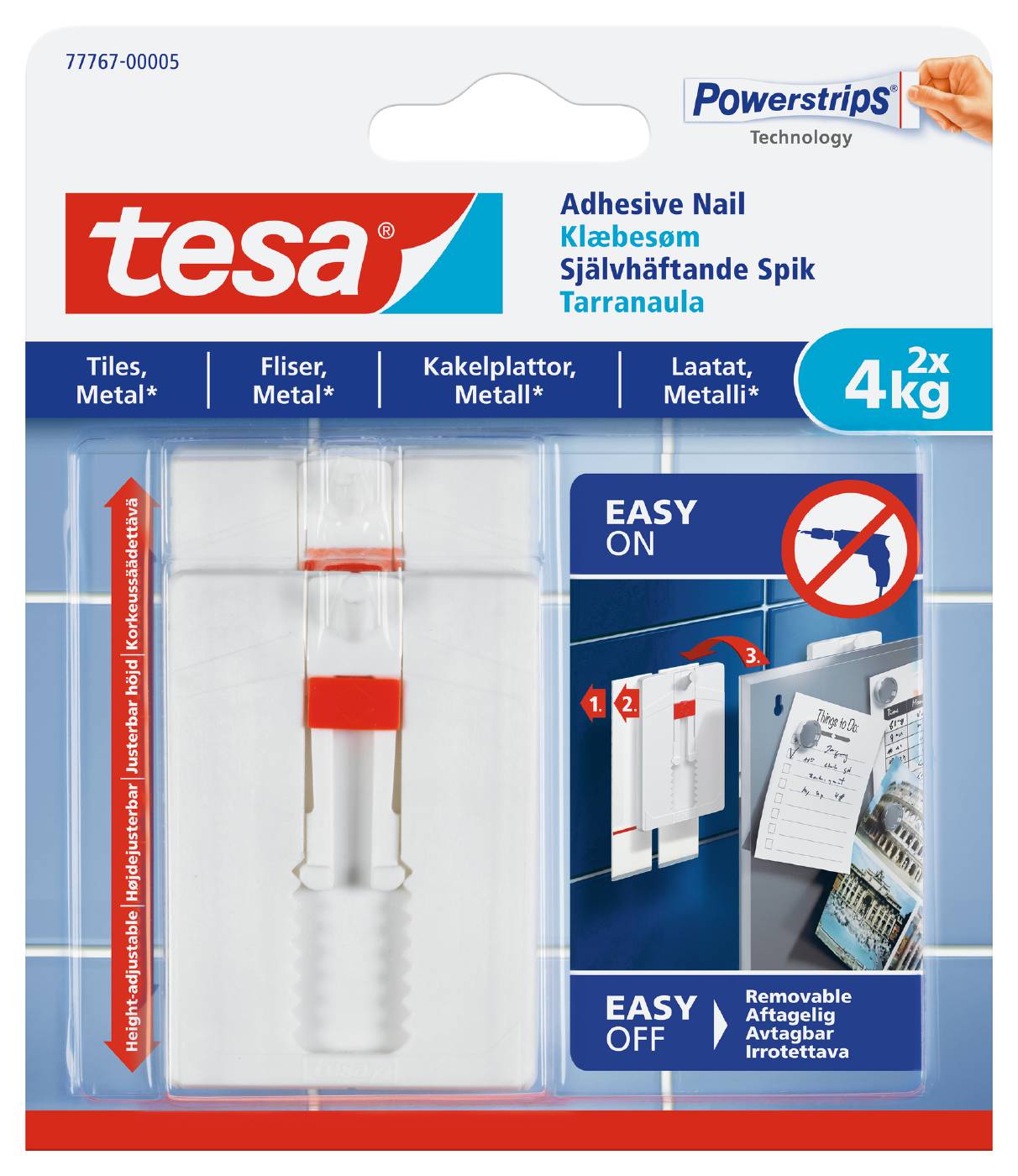 Adjustable adhesive nail for tiles&metal Tesa