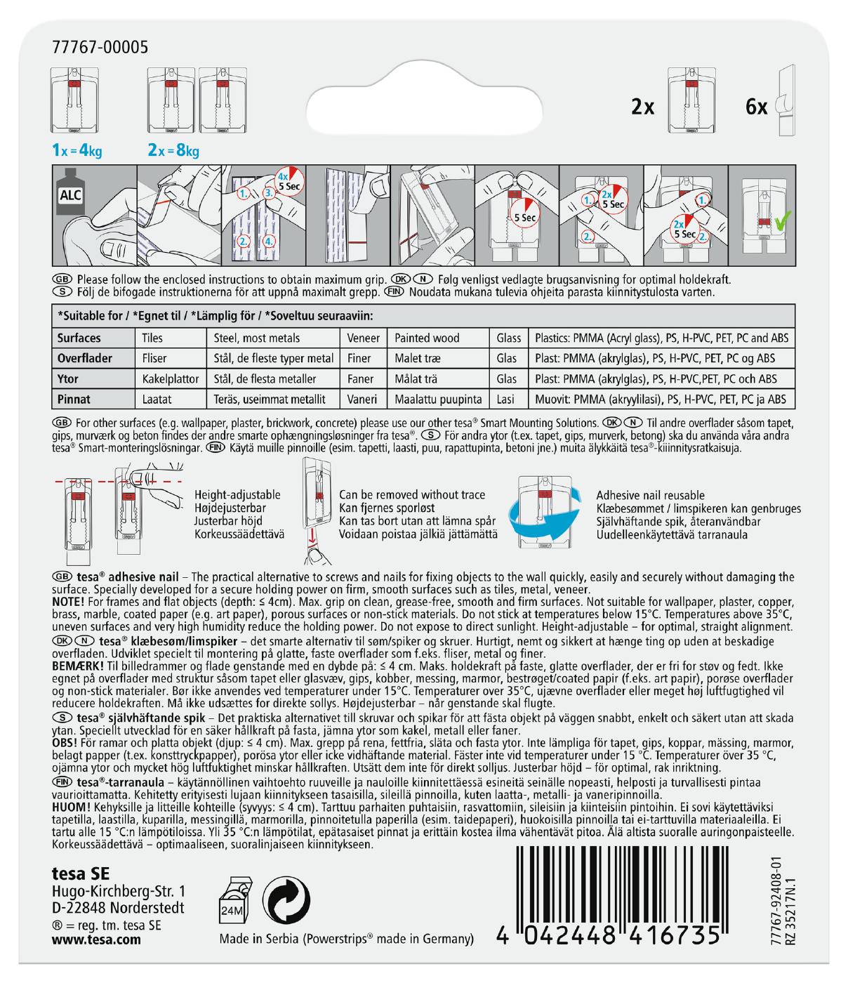 Adjustable adhesive nail for tiles&metal Tesa