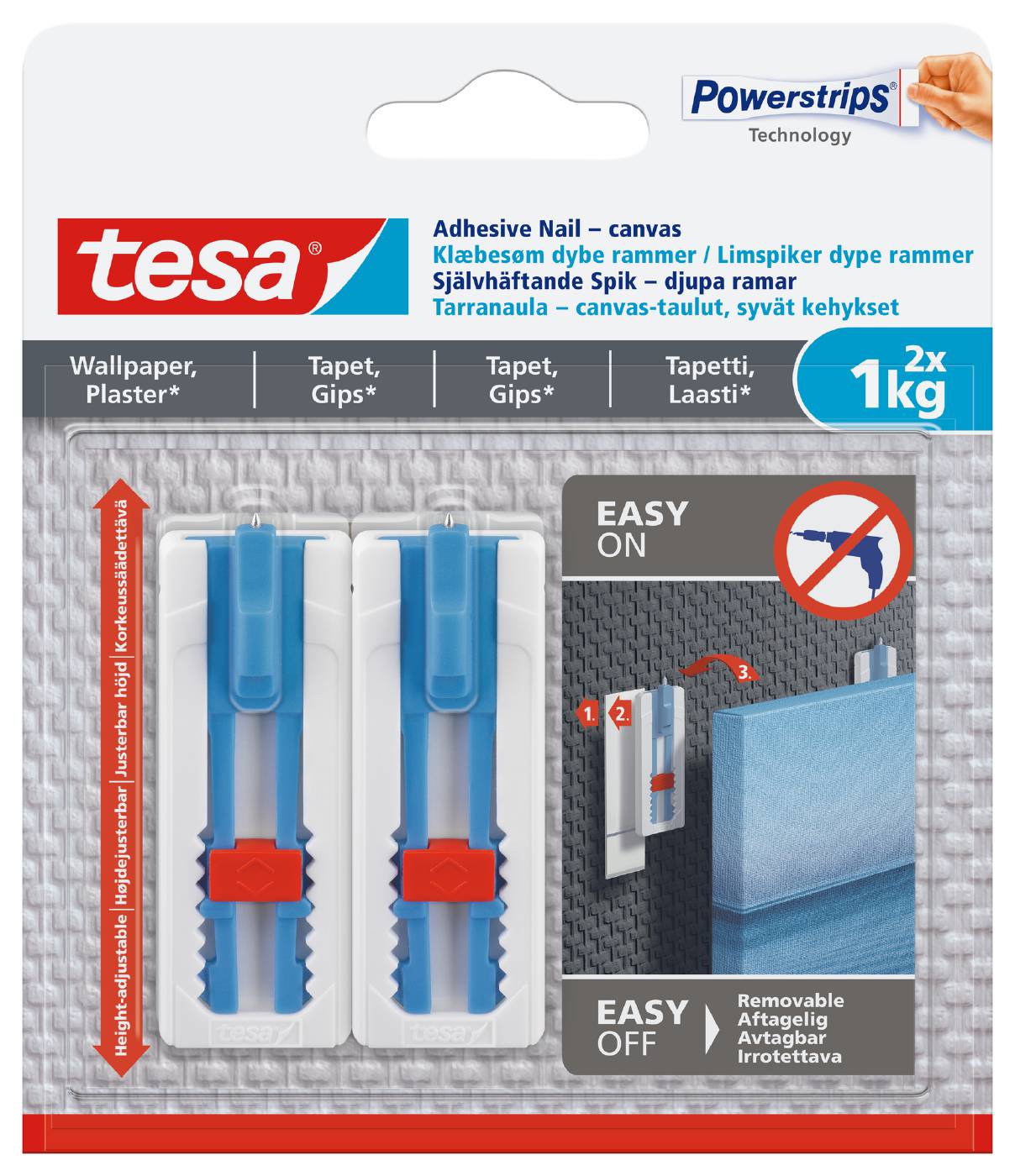 Adjustable adhesive nail canvas for wallpaper&plaster Tesa