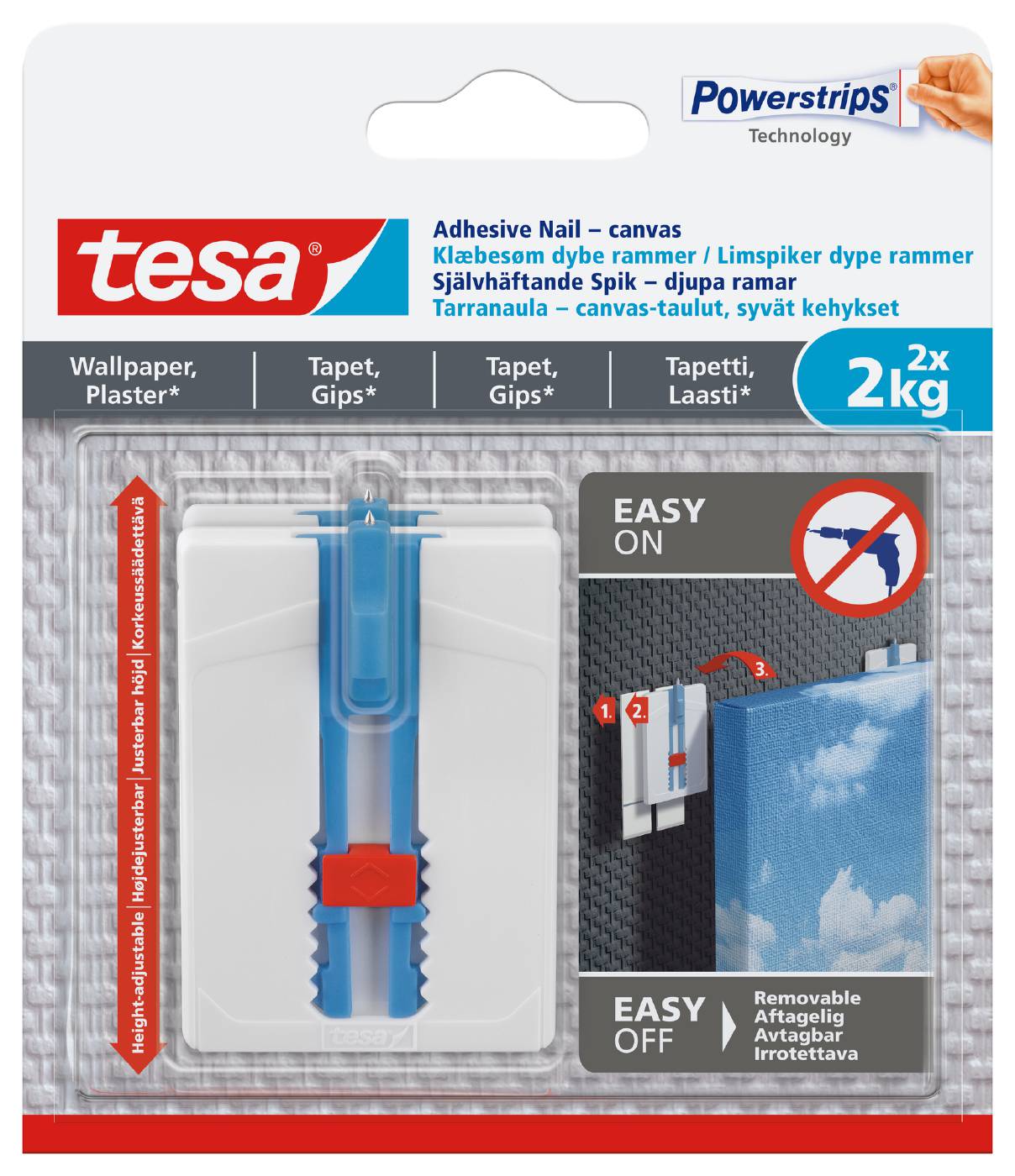 Adjustable adhesive nail canvas for wallpaper&plaster Tesa