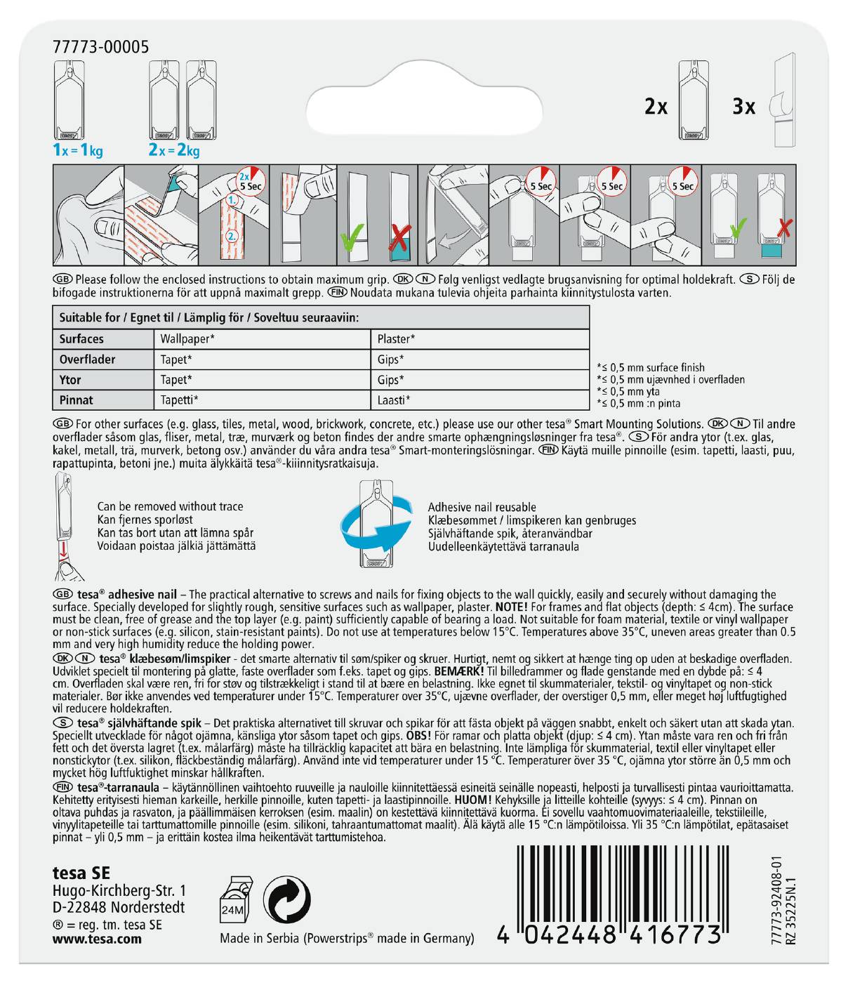 Adhesive nails for textured surface Tesa