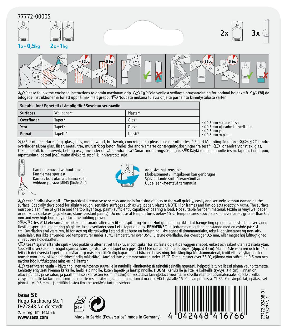 Adjustable adhesive screw for wallpaper and plaster Tesa