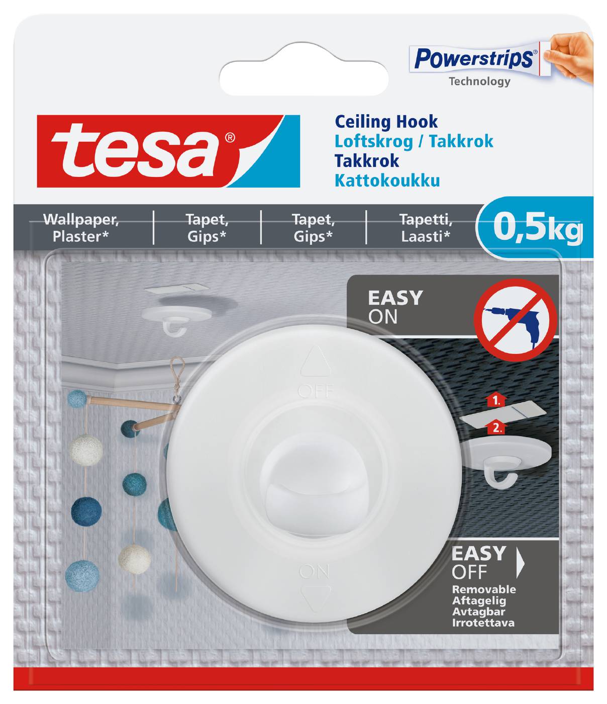 Ceiling hook for wallpaper and plaster Tesa