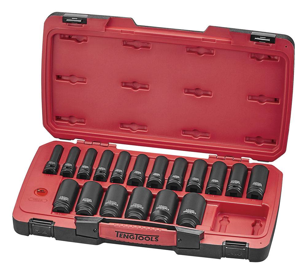 22 piece Impact socket set with 1/2" square drive Teng Tools T9222L