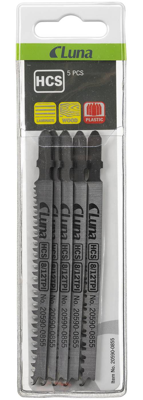 HCS jigsaw blades for wood and plastic, with progressive 3-phase ground teeth and tapered back