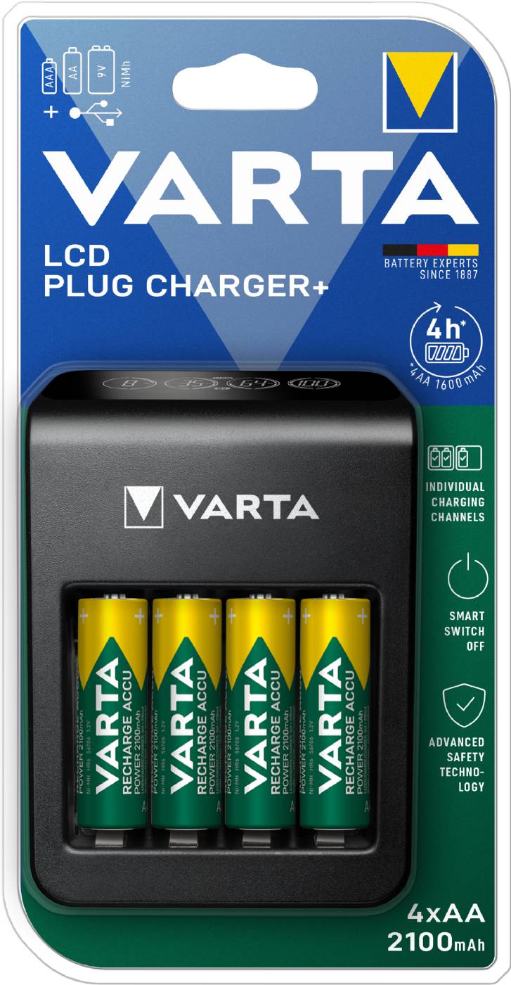 Batteriladdare för vägguttag med LCD-display Varta