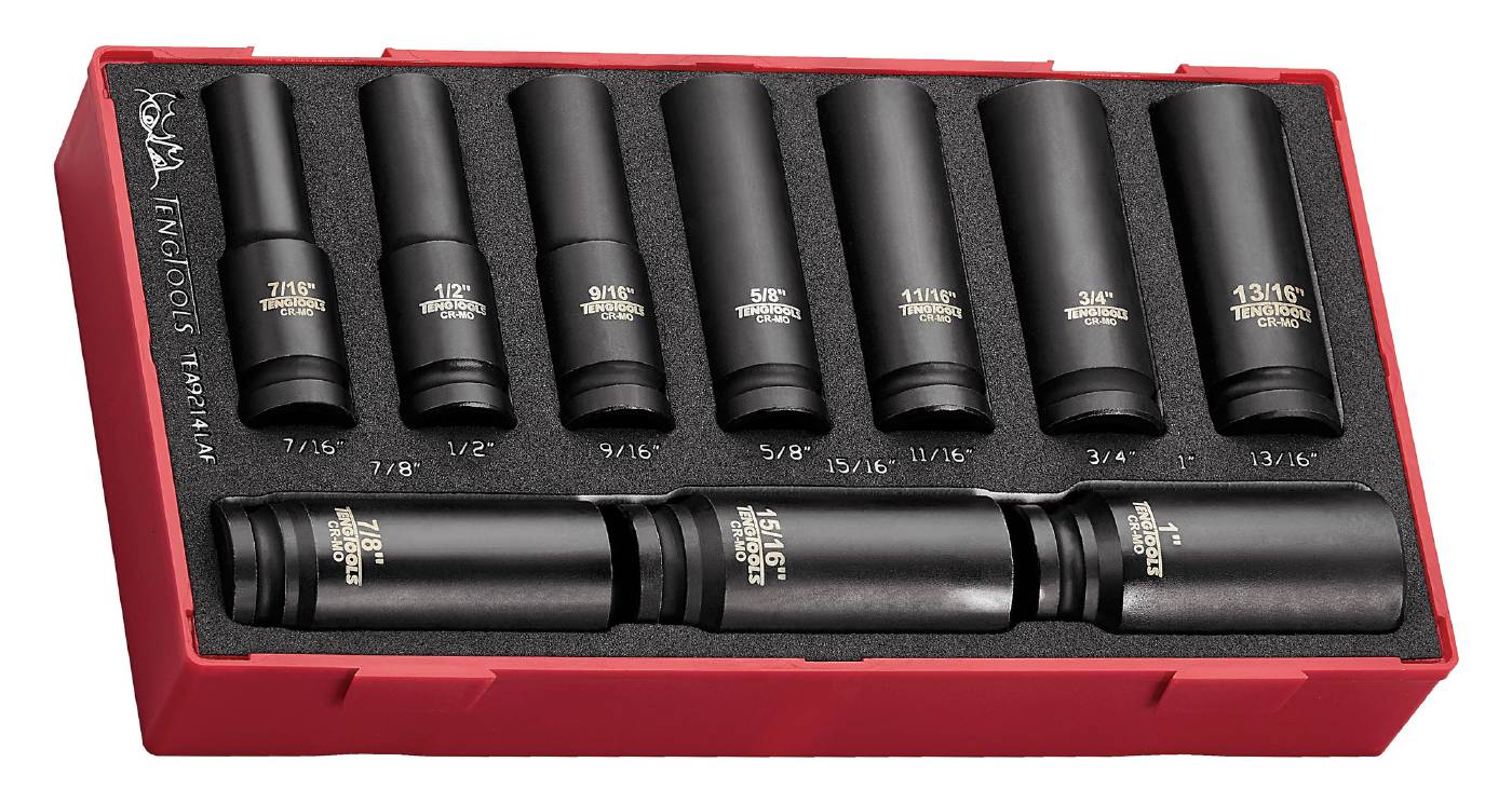14 piece impact socket set. With 1/2" square drive Teng Tools TEA9214LAF