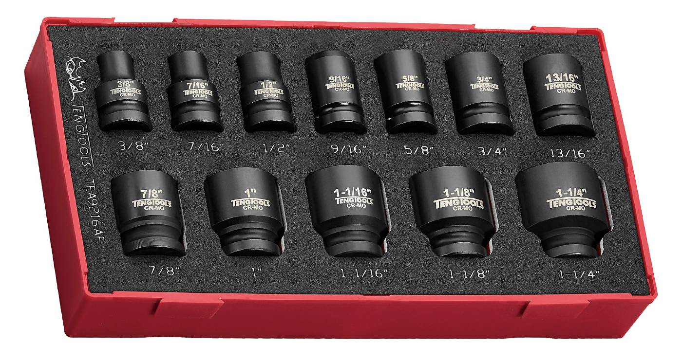 16 piece impact socket set. With 1/2" square drive Teng Tools TEA9216AF