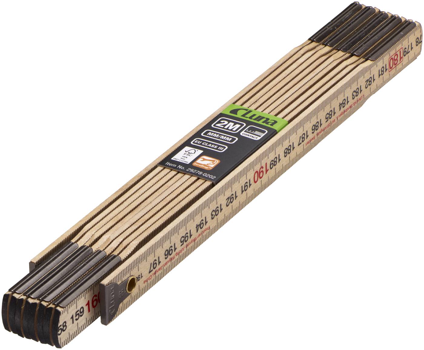 Contact metre rule mm wood 2 m Luna