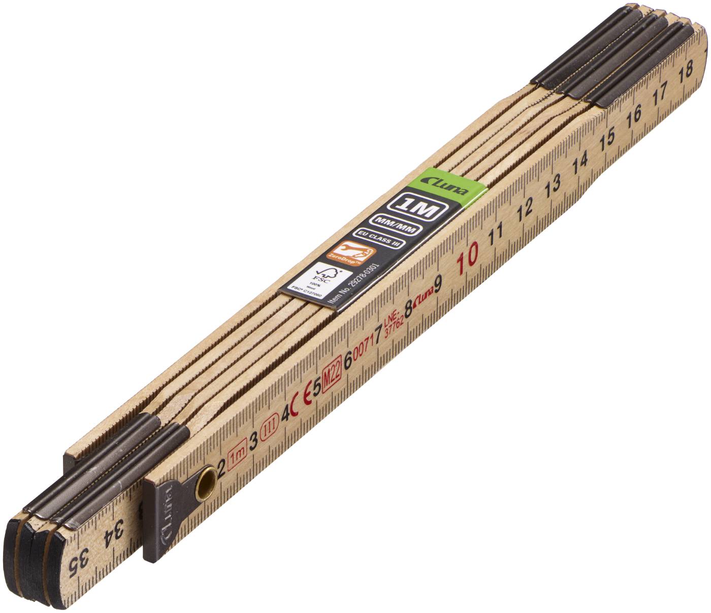 Metre rule mm wood 1m Luna