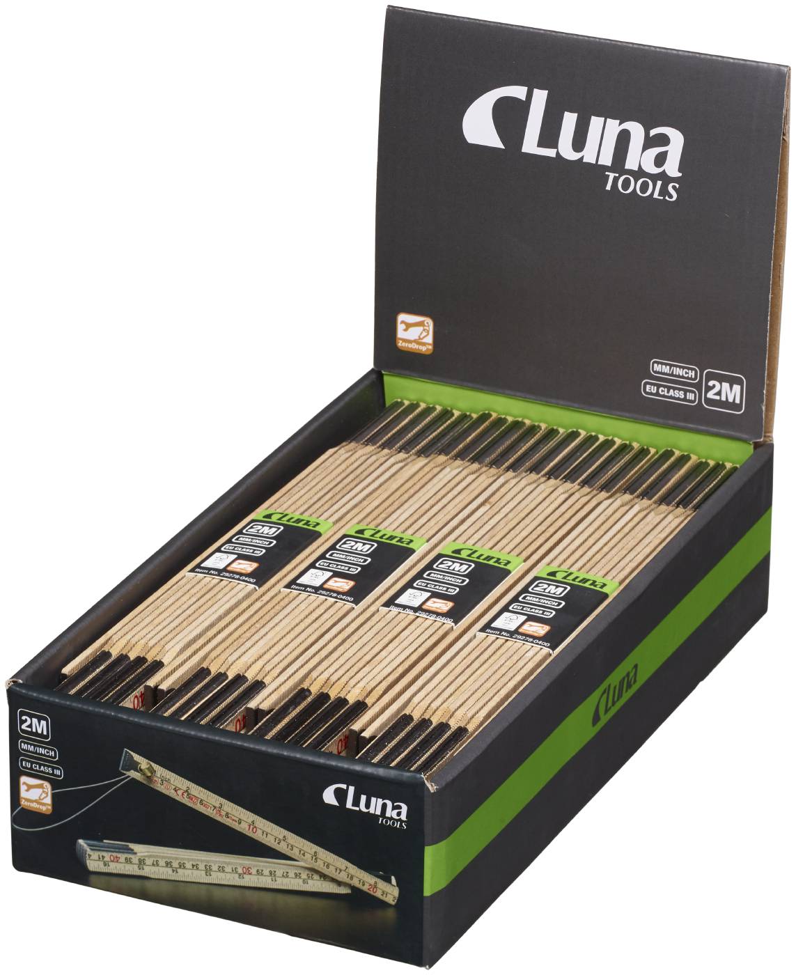 Metre rule mm inch wood 2m Luna