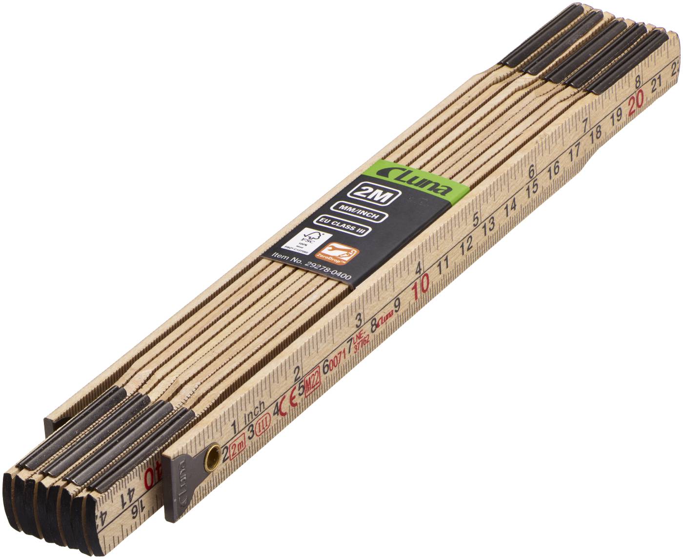 Metre rule mm inch wood 2m Luna