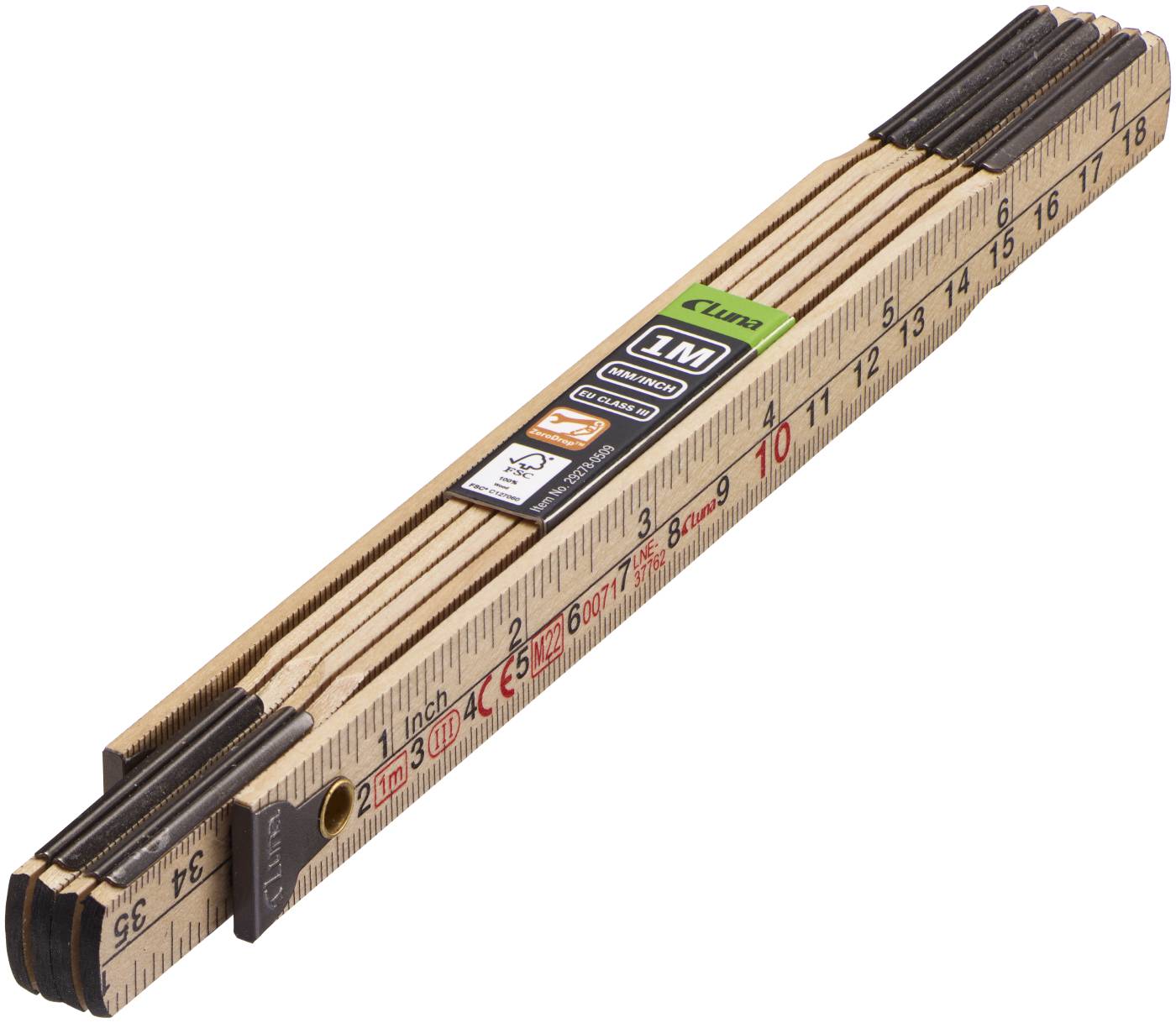 Metre rule mm inch wood 1m Luna