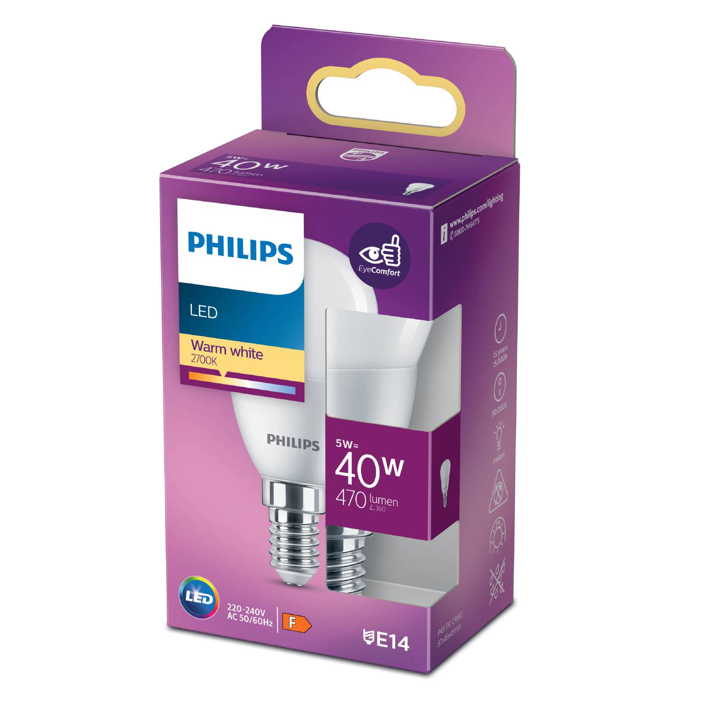 LED Lustre E14 frostet Philips